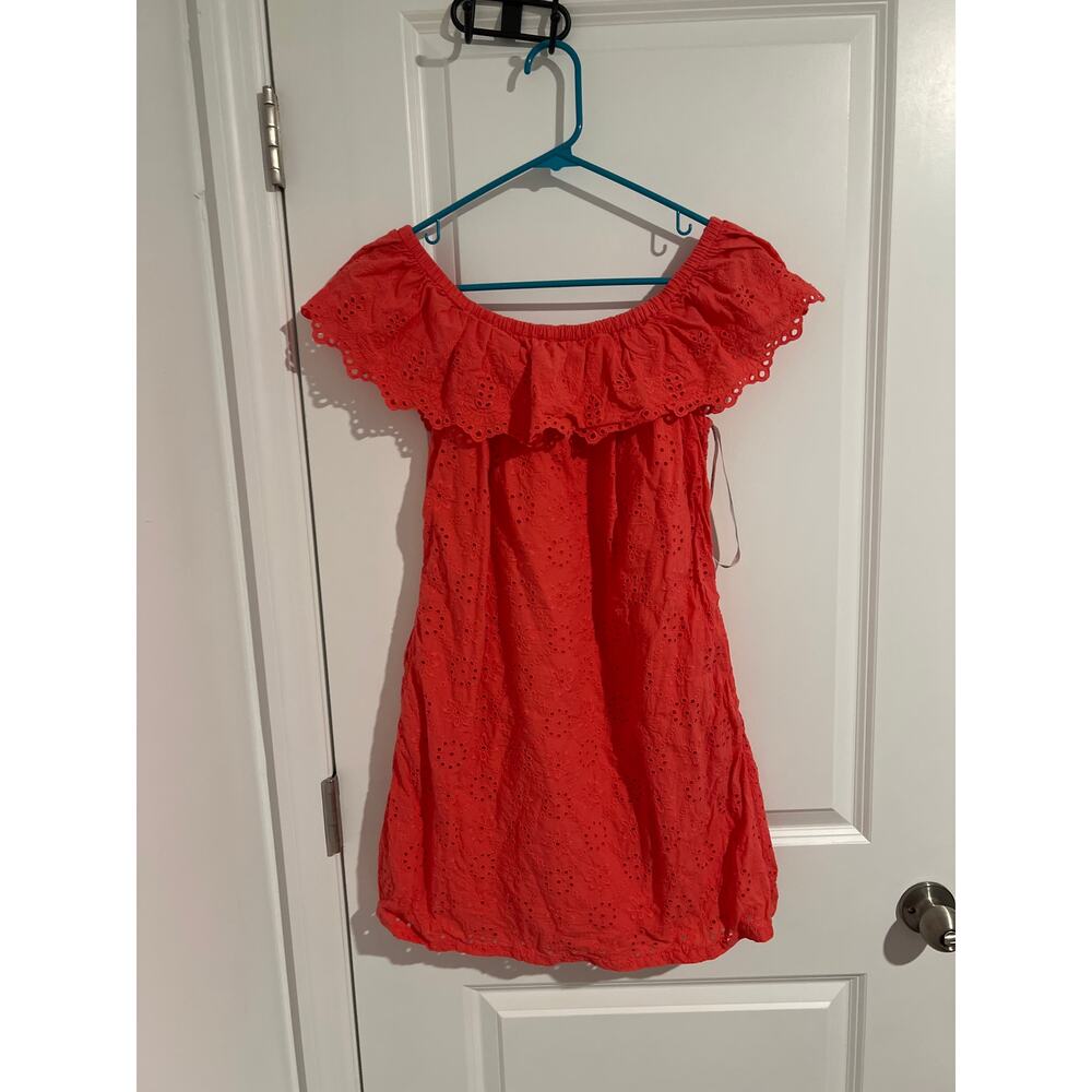 Tommy Bahama Off-the-Shoulder Embroidered Dress – Size XS – Bright Coral